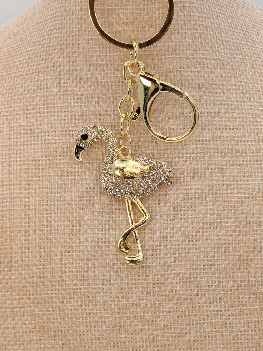 White Rhinestone Metal Flamingo Keychain Bag Charm